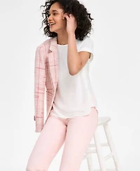 Jones New York Womens Plaid Tweed Blazer Short Sleeve Top Lexington Straight Leg City Jeans