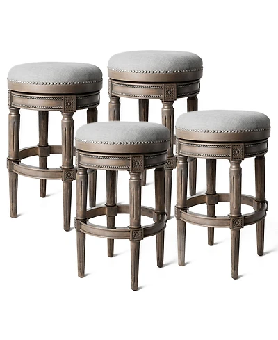 Maven Lane Pullman Backless Bar Stool in Reclaimed Oak Finish w/ Ash Grey Fabric Upholstery, Set of 4