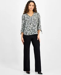 Ak Anne Klein Women's Printed V-Neck Blouse