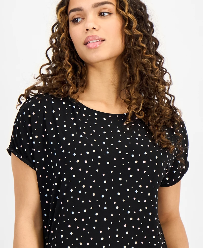 Ak Anne Klein Petite Short-Sleeve Scoop-Neck Floral Top