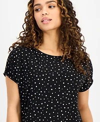 Ak Anne Klein Petite Short-Sleeve Scoop-Neck Floral Top