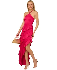 Adrianna Women's Halter-Neck Ruffled Satin High-Low Gown