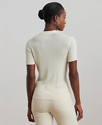 Lauren Ralph Women's Pointelle-Knit Cotton-Blend Polo Sweater