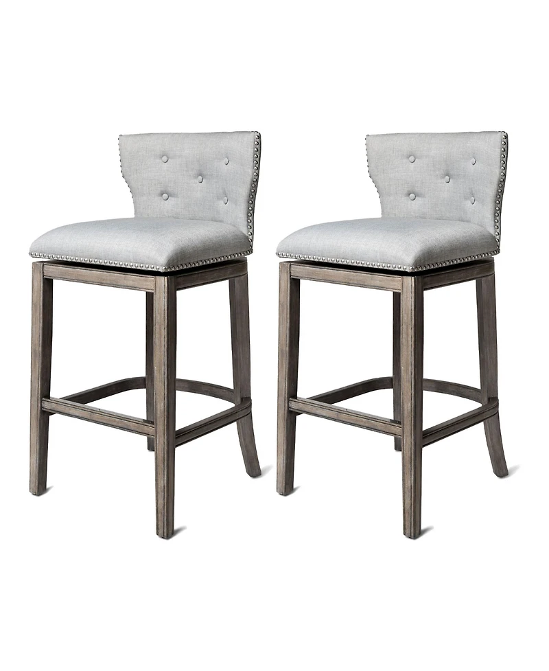 Maven Lane Hugo Bar Stool in Reclaimed Oak Finish with Ash Grey Fabric, Set of 2