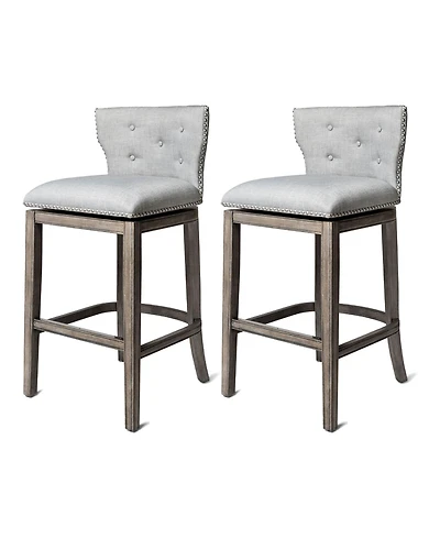 Maven Lane Hugo Bar Stool in Reclaimed Oak Finish with Ash Grey Fabric, Set of 2