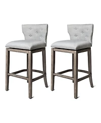Maven Lane Hugo Bar Stool in Reclaimed Oak Finish with Ash Grey Fabric, Set of 2