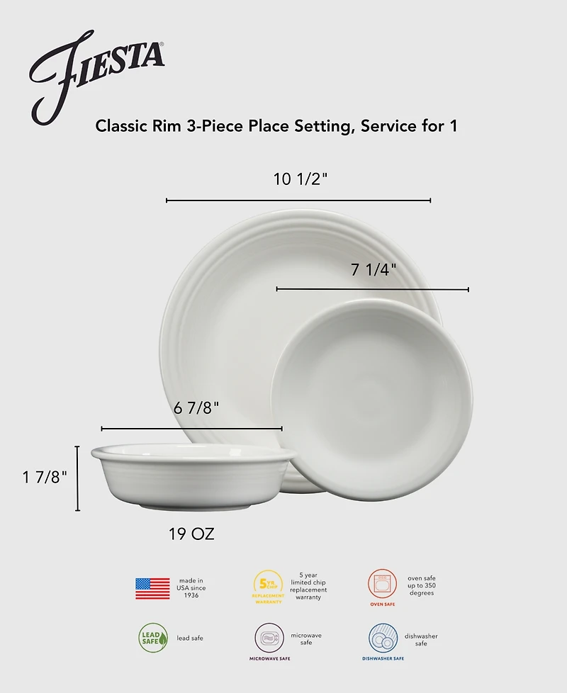 Fiesta Classic Rim 3-Piece Place Setting, Service for 1