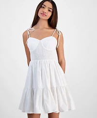 Juniors' Cotton Corset Tie-Strap Mini Dress