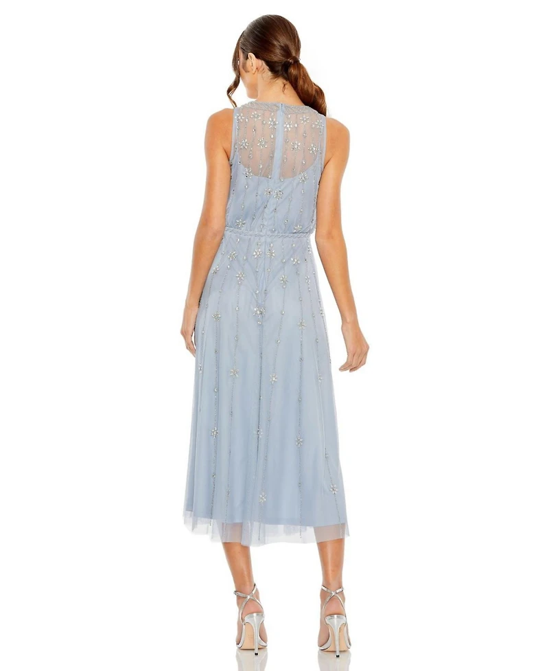 Women's High Neck Sleeveless Embelished A Line Dress