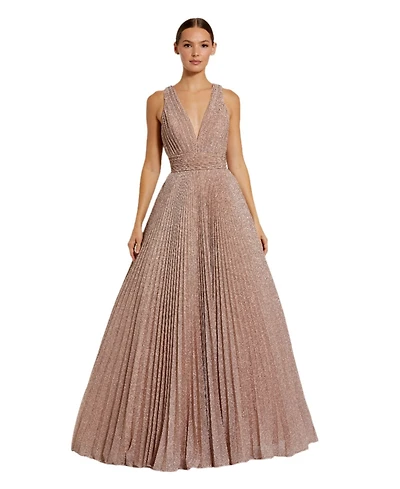 Mac Duggal Women's Shimmering Georgette Pleated Sleeveless Gown