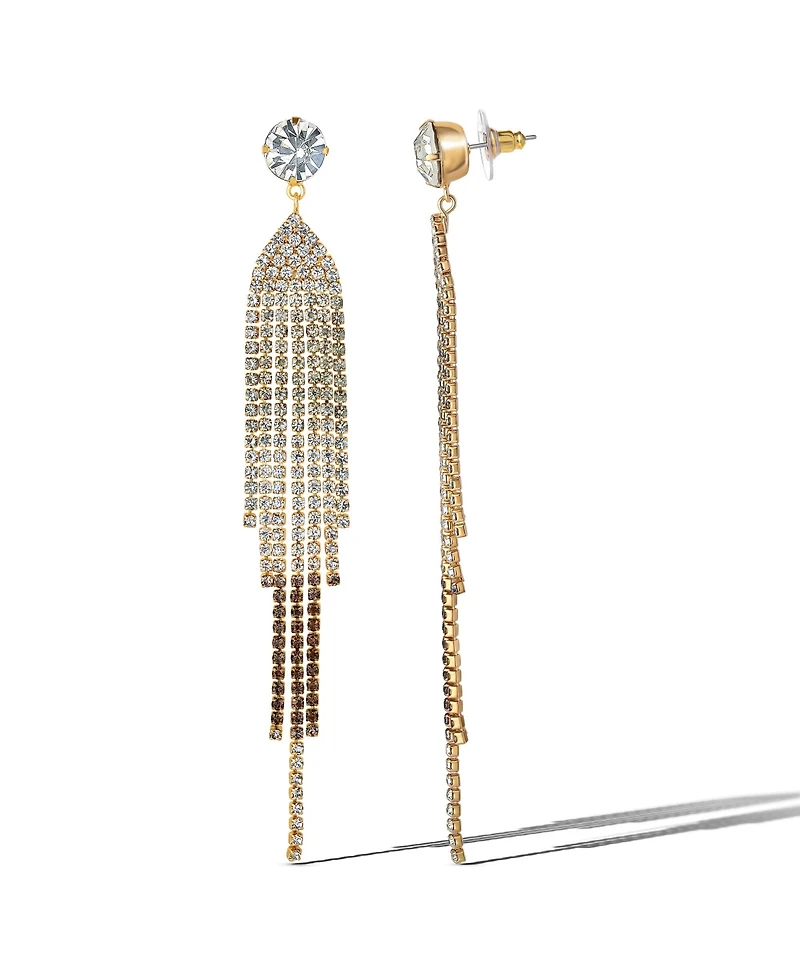 Jessica Simpson Crystal Rhinestone Fringe Dangle Long Statement Earrings