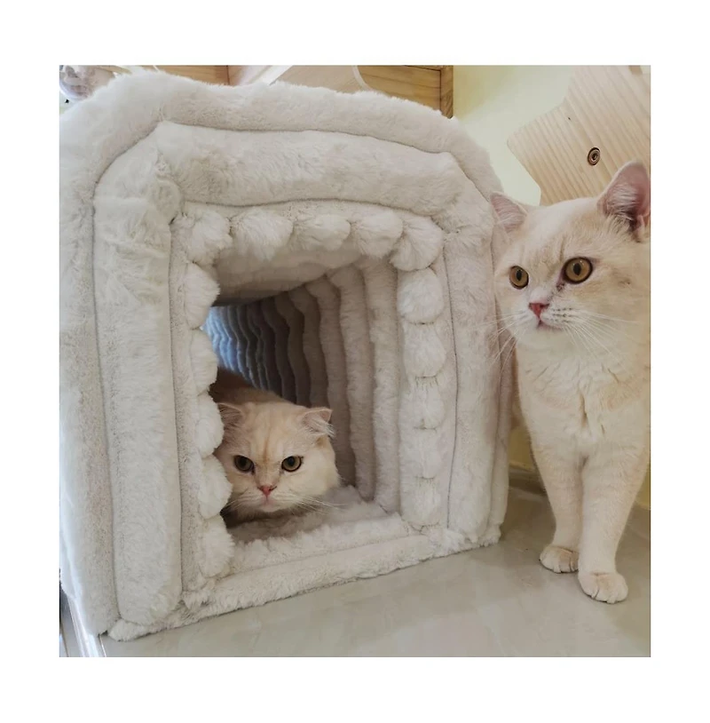 Ottoman Bench with Corduroy Cat Hideaway, Plush Footrest for Living Room, Bedroom, and Entryway-The Pop Home