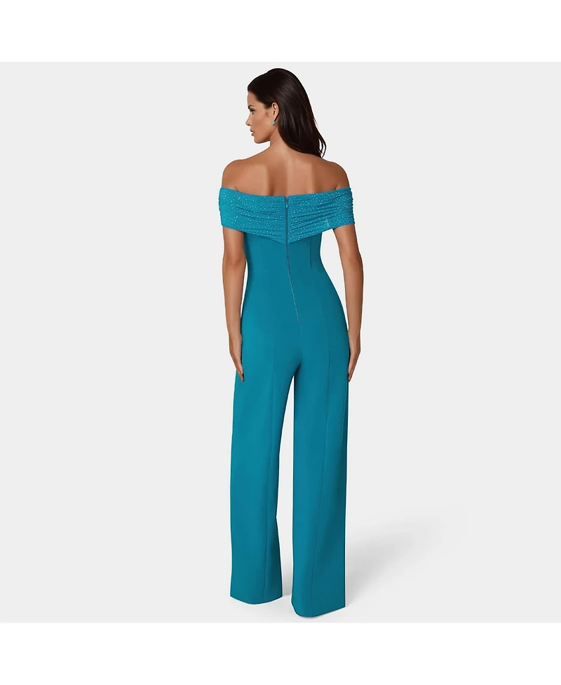 Bebe Women's Studded Off Shoulder Palazzo Jumpsuit