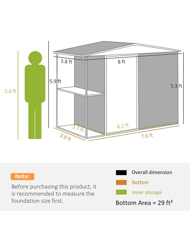 Outsunny 8 x 4ft Metal Shed, Outdoor Shed with Lock, Warm