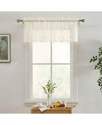 Hlc.Me Isabella Floral Rod Pocket Lace Semi Sheer Voile Short Valance For Small Windows Kitchen Bathroom 54 X 18 Inch Length