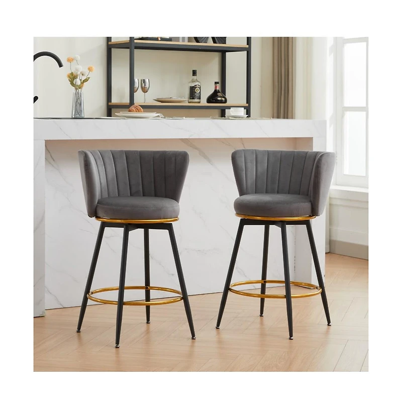26" Counter Height Swivel Bar Stools Set of 2, Chair with Velvet Upholstered Seat-The Pop Home