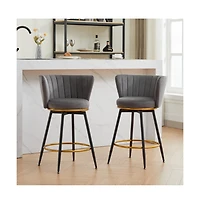 26" Counter Height Swivel Bar Stools Set of 2, Chair with Velvet Upholstered Seat-The Pop Home