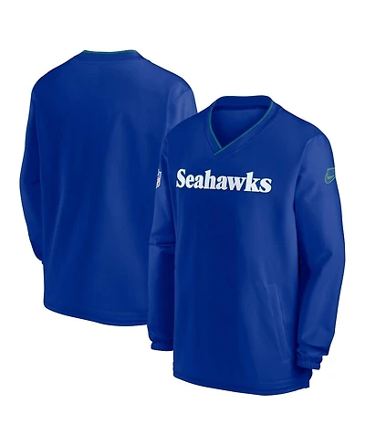 Nike Men's Royal Seattle Seahawks 2024 Sideline Throwback Logo Long-Sleeve V-Neck Windshirt