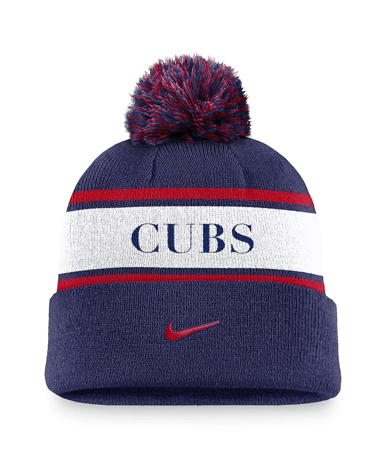 Nike Men's Royal Chicago Cubs Team Stripe Peak Cuffed with Pom Knit Hat