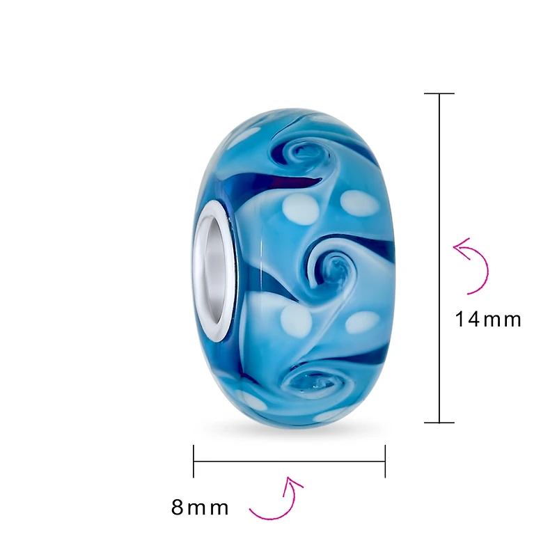 Bling Jewelry Murano Glass Charm Bead Green Red Blue Aqua Wave Swirl Spacer Bracelet
