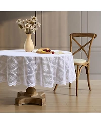 Hlc.me Isabella Floral Lace Fabric Tablecloth, Lace Fabric Table Cloth for Round Tables, Wrinkle Resistant Tablecloth, Patterned Scalloped Tablecloth