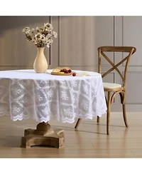 Hlc.Me Isabella Floral Lace Fabric Tablecloth Lace Fabric Table Cloth For Round Tables Wrinkle Resistant Tablecloth Patterned Scalloped Tablecloth