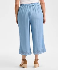 Style & Co Plus Embroidered-Hem Chambray Pull-On Pants, Exclusively at Macy's