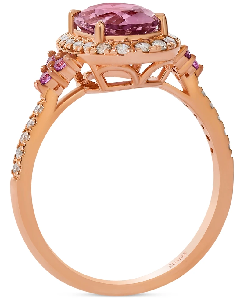 Le Vian Passion Fruit Tourmaline (1-1/2 ct. t.w.), Bubble Gum Pink Sapphire (1/10 ct. t.w.), & Nude Diamond (1/4 ct. t.w.) Halo Ring in 14k Rose Gold