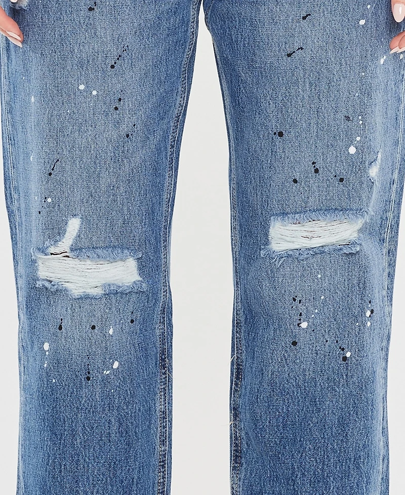 Kancan Women's Paint Effect Mid Rise Boyfriend Jeans