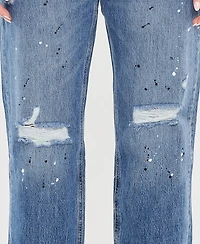 Kancan Women's Paint Effect Mid Rise Boyfriend Jeans