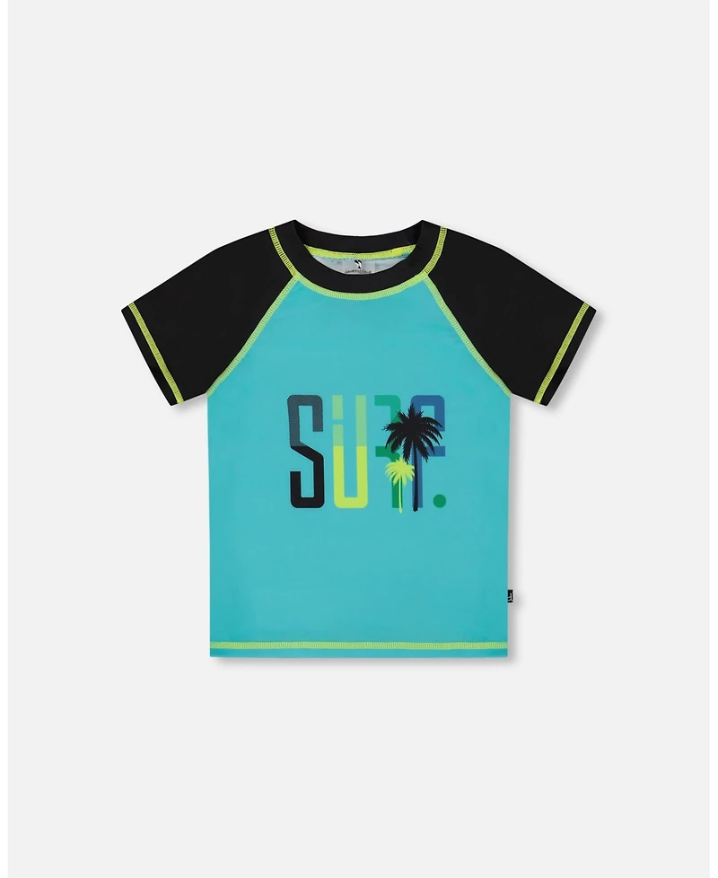 Deux par Boys Short Sleeve Rashguard Black And Turquoise