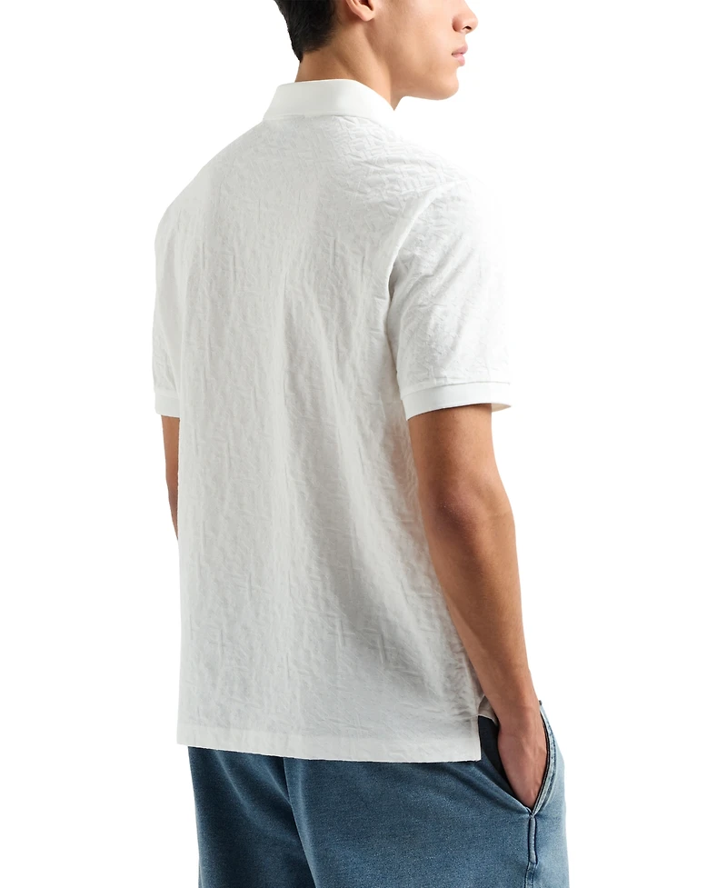 A|X Armani Exchange Men's Classic Fit Short Sleeve Allover Label Polo Shirt
