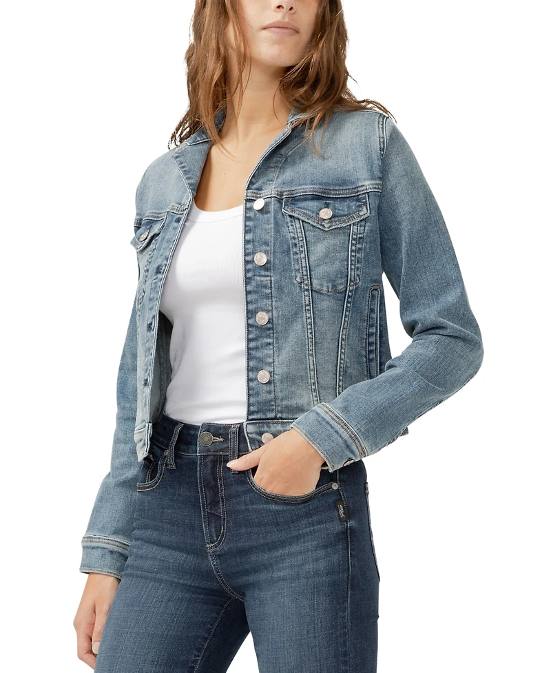 Silver Jeans Co. Women's Notched Crop Jean Jacket