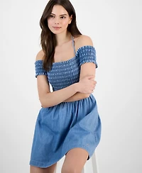 Tommy Jeans Women's Cotton Smocked-Bodice Fit & Flare Dress