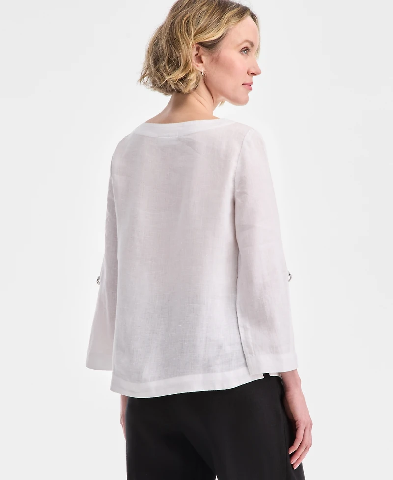 Charter Club Women's 100% Linen D-Ring Top
