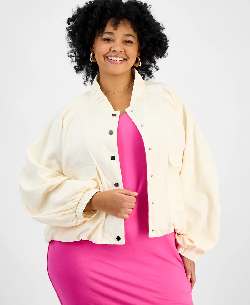 Bar Iii Plus Size Bubble-Hem Twill Cargo Jacket, Exclusively at Macy's