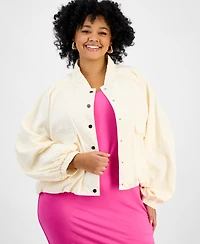Bar Iii Plus Size Bubble-Hem Twill Cargo Jacket, Exclusively at Macy's