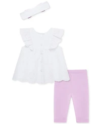 Little Me Baby Girls 3-Pc. Sweet Eyelet Floral Top, Leggings & Headband Set