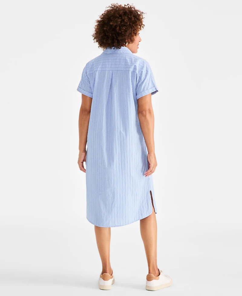 Style & Co Petite Cotton Striped Short-Sleeve Popover Dress, Exclusively at Macy's