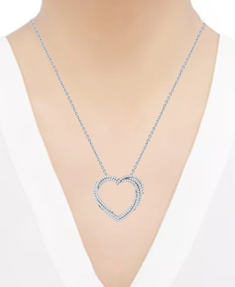 Diamond Multiple Heart Pendant Necklace (1/2 ct. t.w.) in Sterling Silver or 14k Gold-Plated Sterling Silver, 16" + 2" extender