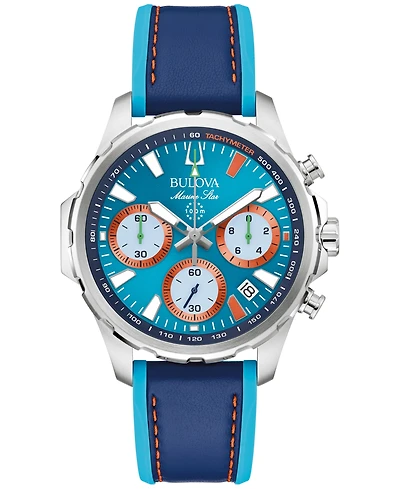 Bulova Men's Marine Star E1 Chronograph Blue Leather and Silicone Strap Watch 43mm