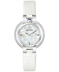 Bulova 150th Anniversary Women's Rubaiyat White Leather Strap Watch 31mm