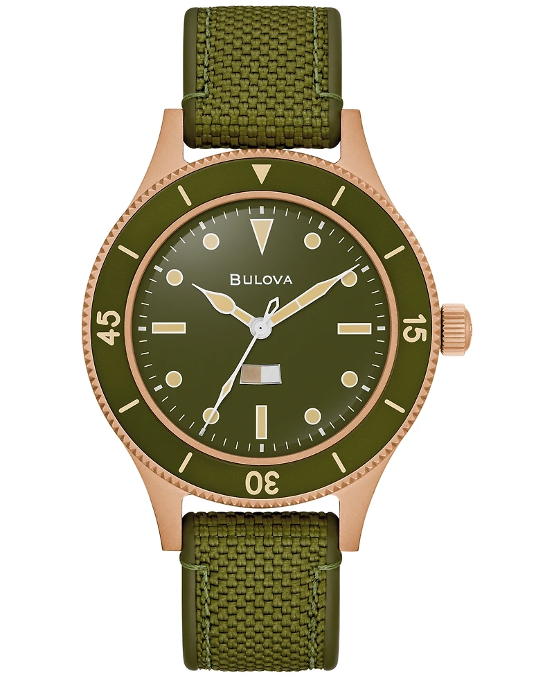 Bulova 150th Anniversary Men's Automatic Mil-ships Green Nylon Strap Watch 41mm