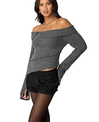 Edikted Womens Mikkie Asymmetric Fold Over Knit Top