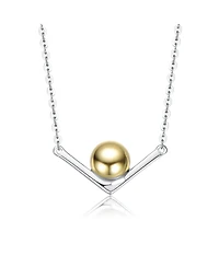 Sterling Silver Two-Tone with 14K Gold Plated Sphere and White Gold Plated Chain Chevron Pendant Necklace