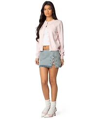 Edikted Womens Bowdie Washed Denim Mini Skirt