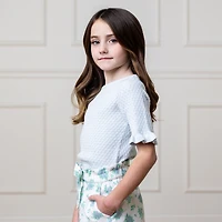 Hope & Henry Girls' Organic Short Sleeve Ruffle Edge Sweater Knit Top, Kids