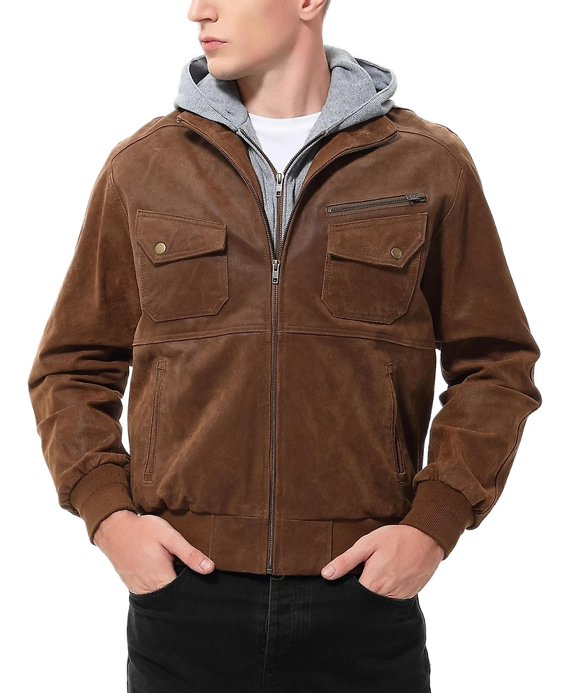 Bgsd Men Civic Distressed Leather Bomber Jacket