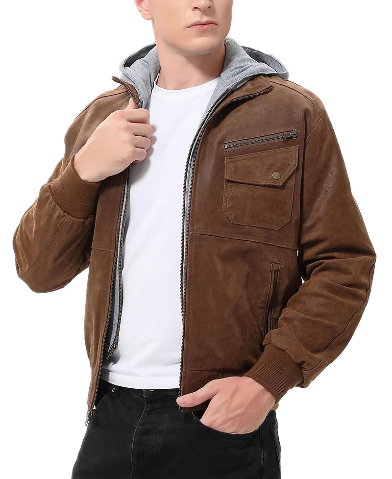 Bgsd Men Civic Distressed Leather Bomber Jacket
