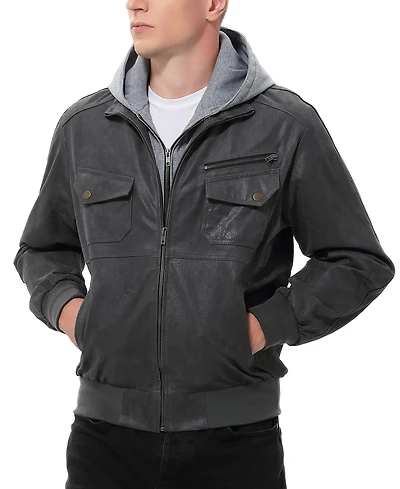 Bgsd Men Civic Distressed Leather Bomber Jacket